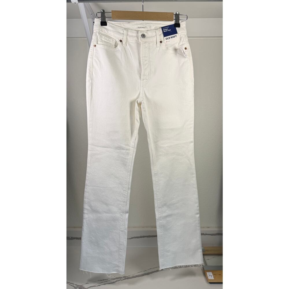 NWT Old Navy Kicker Boot Cut‎ Fray Hem Hi Rise White Jeans Pants Size 2 Petite